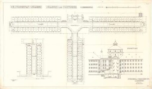 ohne Verfasserangabe; Straubing (Bayern); Zuchthaus - Zellenbau des Zuchthauses (Grundriss 2. OG, Schnitt)