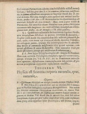 Theorema VI. Physica est Scientia corporis naturalis, qvat. naturale.