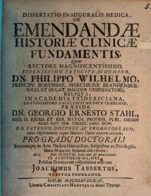 Diss. inaug. med. de emendandae historiae clinicae fundamentis