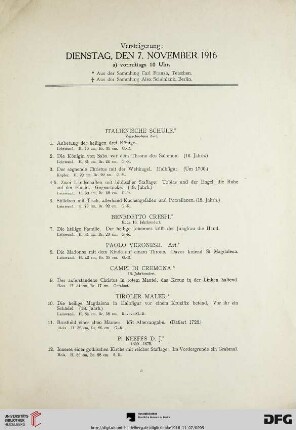 Versteigerung: Dienstag, den 7. November 1916 (Nr. 1- 238)