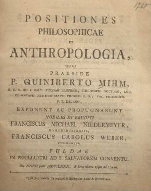 Positiones philosophicae ex anthropologia
