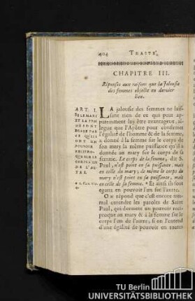 Chapitre III. Réponses aux raisons que la Jalousie des femmes objecte en dernier lieu.