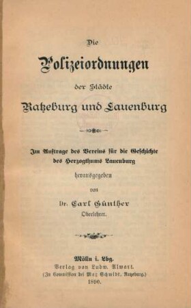 Polizeiordnungen der Städte Ratzeburg und Lauenburg
