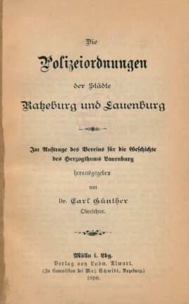 Polizeiordnungen der Städte Ratzeburg und Lauenburg