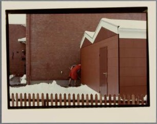 Blick auf Backsteinarchitektur mit Schnee, Buxtehude