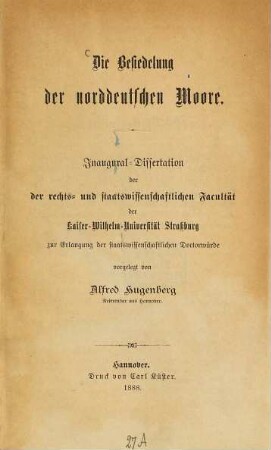 Die Besiedelung der norddeutschen Moore