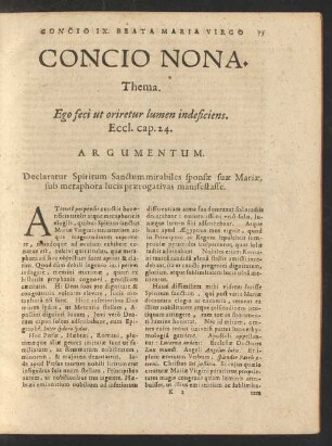 Concio Nona. Thema. Ego feci ut orietur lumen indeficens.