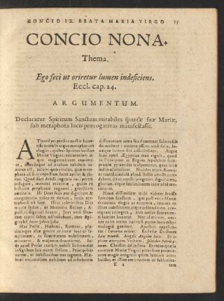 Concio Nona. Thema. Ego feci ut orietur lumen indeficens.