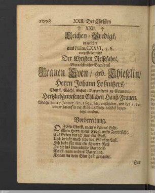 XXII Leichen-Predigt: Der Christen Reisefahrt