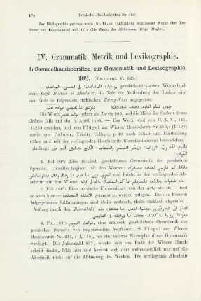 IV. Grammatik, Metrik und Lexikographie