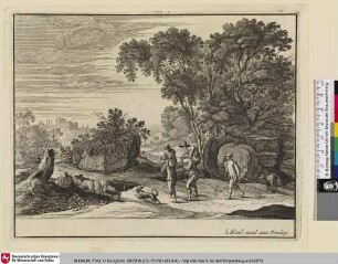 [Landschaft mit Hirten die sich gegenseitig auf den Schultern tragen]