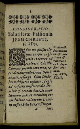 Consideratio Salutiferæ Passionis Jesu Christi, Filii Dei.