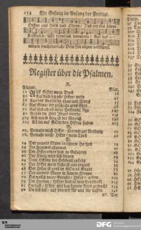 Register über die Psalmen.