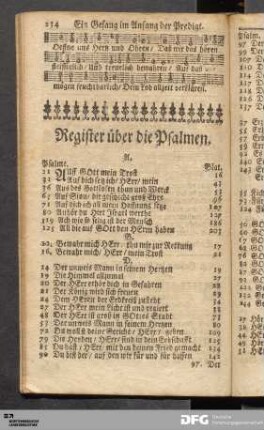 Register über die Psalmen.