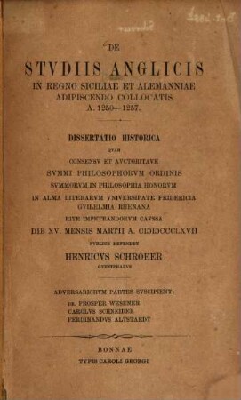 De studiis anglicis in regno Siciliae et Alemanniae adipiscendo collocatis : a. 1250 - 1257