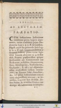 Brevis Ad Lectorem Praefatio.