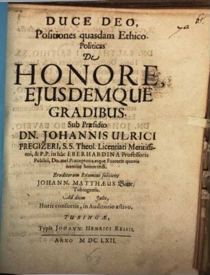 Positiones quasdam ethico-politicas de honore eiusdemque gradibus