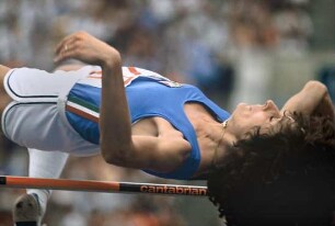 Moskau. Olympische Sommerspiele 1980. Siegerin im Hochsprung Sara Simeoni, Italien // Winner high jump: Sara Simeoni, Italy
