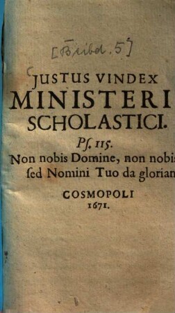 Iustus vindex Ministerii scholastici