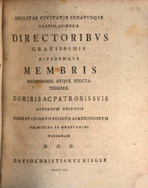 Diem Concvrrentiae Mvtvi Debiti : Dissertatione Periodica Praeside Io. Gottl. de Hackeman ... Definiet David Christianvs Rieger Vratislav. Siles.