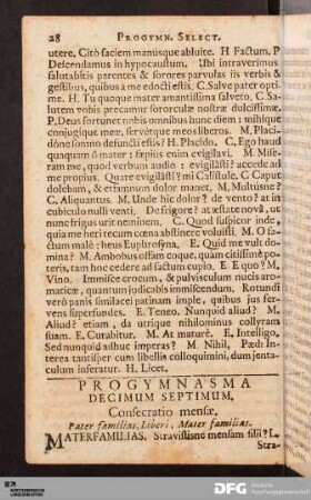 Progymnasma Decimum Septimum. Consecratio mensæ.