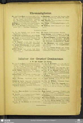 Inhaber der Grashof-Denkmünze.