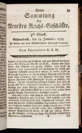 3tes Stuck. Schwabach, den 13. Januarii, 1758.