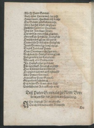 Deß Pater Generals zu Rom Vorbringen für der gantzen versamblung.