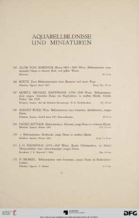 Aquarellbildnisse und Miniaturen (Nr. 145-155)