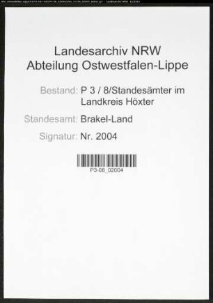 Sterberegister Standesamt Brakel-Land