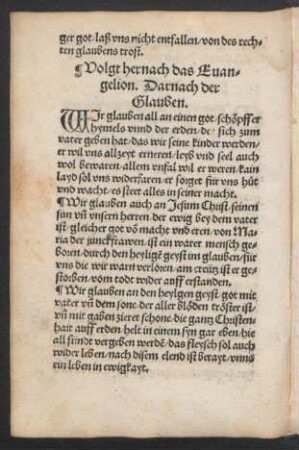 Volgt hernach das Euan=||gelion. Darnach der || Glauben. ||