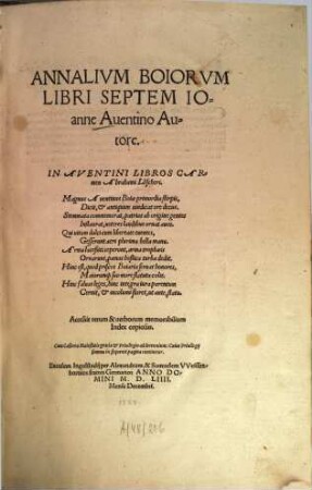 Annalivm Boiorvm Libri Septem