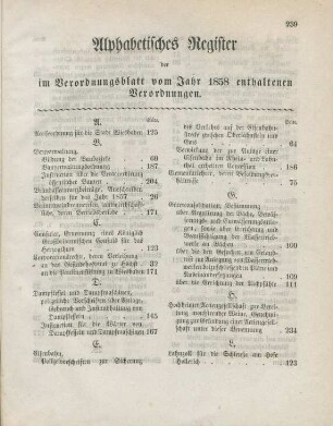 Alphabetisches Register der im Verordnungsblatt vom Jahr 1858 enthaltenen Verordnungen