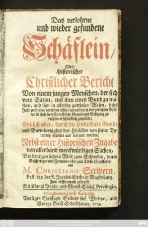 Das verlohrne und wieder gefundene Schäflein