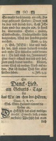 Ein Danck-Lied, am Geburts-Tage für das Wohlmachen des Herrn.