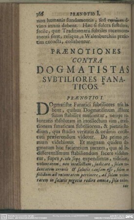 Praenotiones Contra Dogmatistas Subtiliores Fanaticos