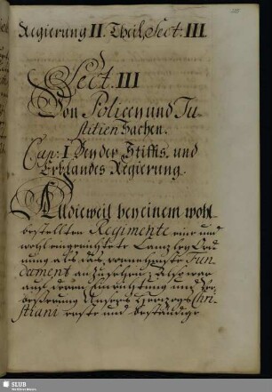 II. Theil, Sect. III. Von Policen und Justitien Sachen.