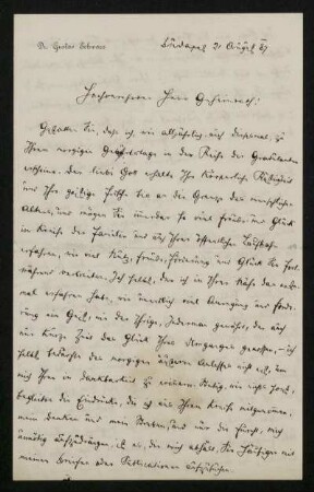Bl. 19-20: Brief von Gustav Schwarz an Rudolf von Jhering, Budapest, 21.8.1887