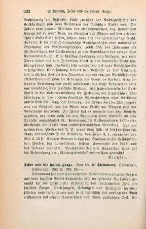 222-223 [Rezension] Steinmann, Alphons, Jesus und die soziale Frage