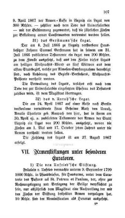 VII. Armenstiftungen unter besonderen Curatoren