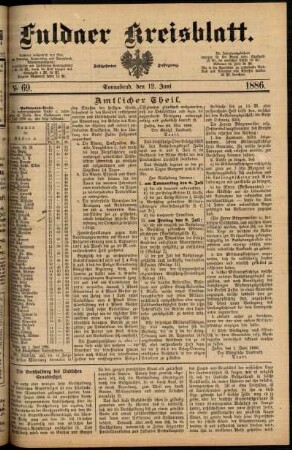 Erste Ausgabe vom Samstag, den 12. Juni 1886.