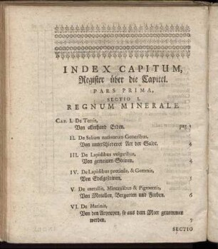 Index Capitum, Register über die Capitel.