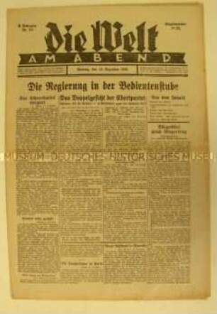 Berliner Abendzeitung "Die Welt am Abend" u.a. zur Rolle der SPD während des Weltkrieges
