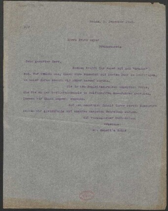 Brief an Fritz Meyer : 05.12.1919