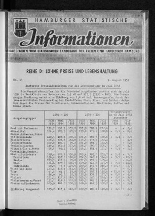 Hamburger Preisindexziffern für die Lebenshaltung im Juli 1954 : Nr. 13