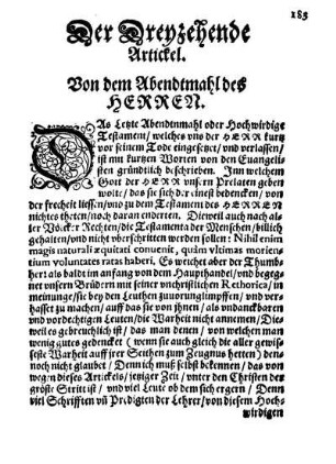 Der Dreyzehende Artickel. Von dem Abendtmahl des Herren.