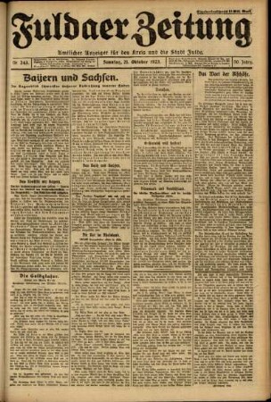Erste Ausgabe vom Sonntag, den 21. Oktober 1923.