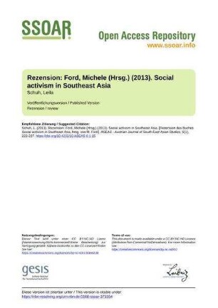 Rezension: Ford, Michele (Hrsg.) (2013). Social activism in Southeast Asia