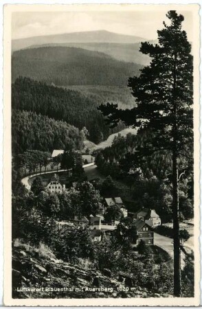 Blauenthal. Blick auf Blauenthal und den Auersberg