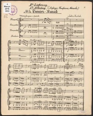 Aufzüge, Fanfaren u. Märsche für mittelalterliche Trompeten (Signaltrompeten) und Pauken, 2te Lieferung. Turnier-Marsch, Festfanfare, Trab-Marsch
